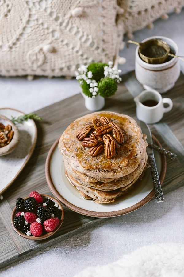 Learn How to Make Buckwheat Pancake Recipe & serve it for your mom - showcasing the set up on a bed