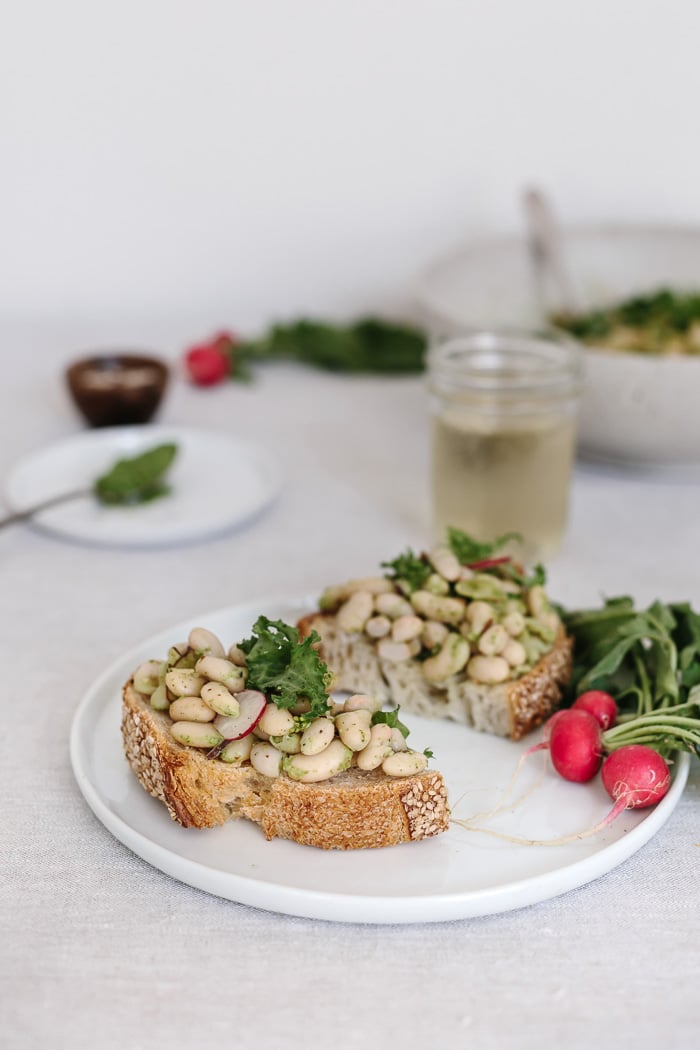 Bread topped off with White Beans Salad 