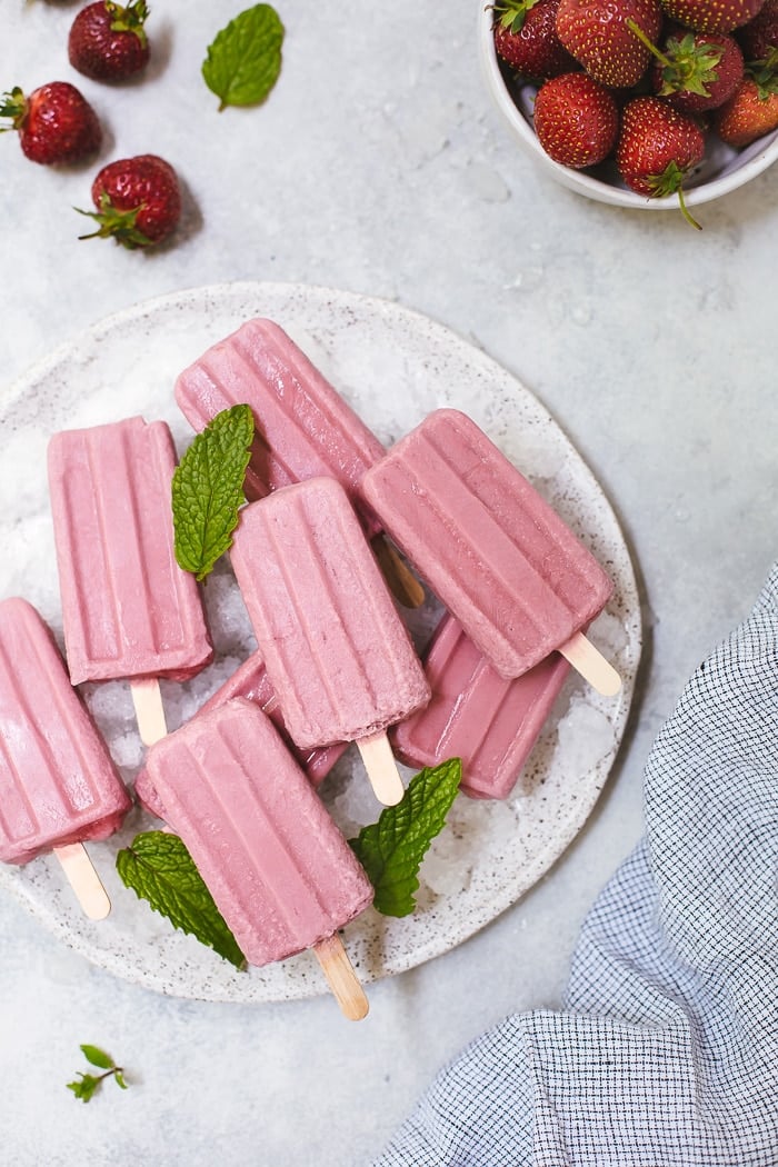 Minty Strawberry Coconut Milk Popsicles - Foolproof Living