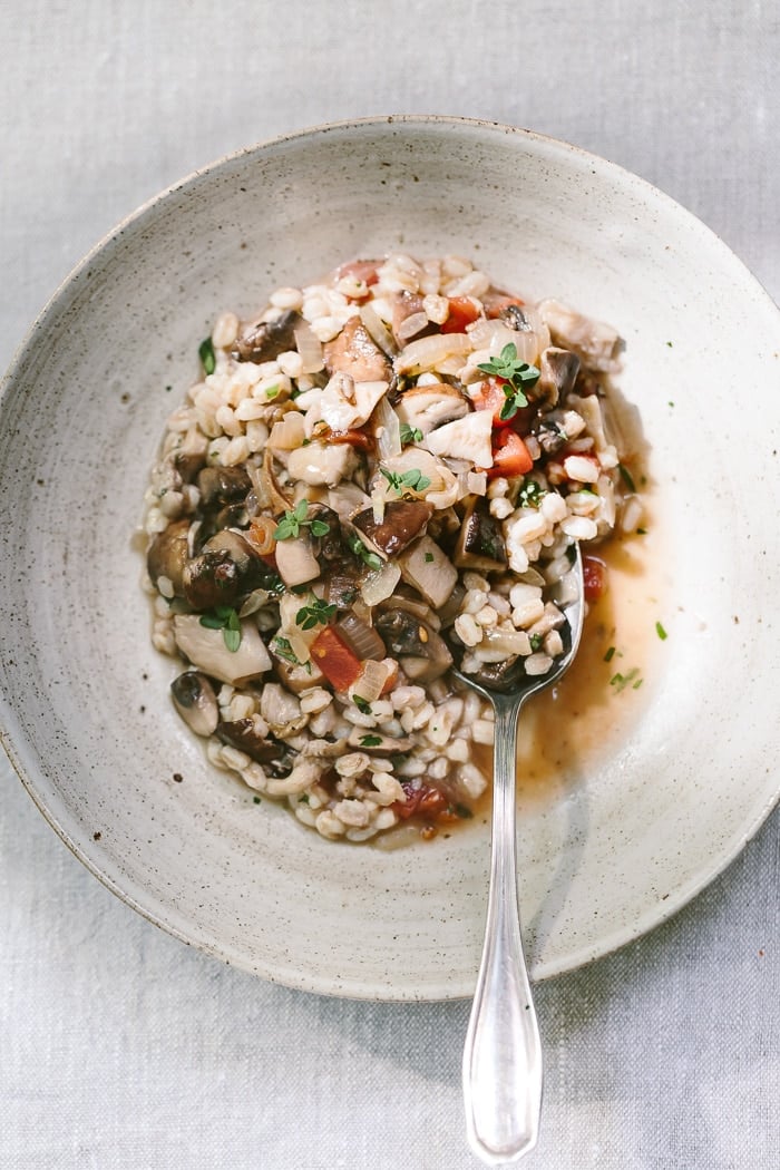 Made with a combination of assorted mushrooms, this vegan mushroom ragout with farro is a healthy, nutritious and heartwarming bowl of comfort food.