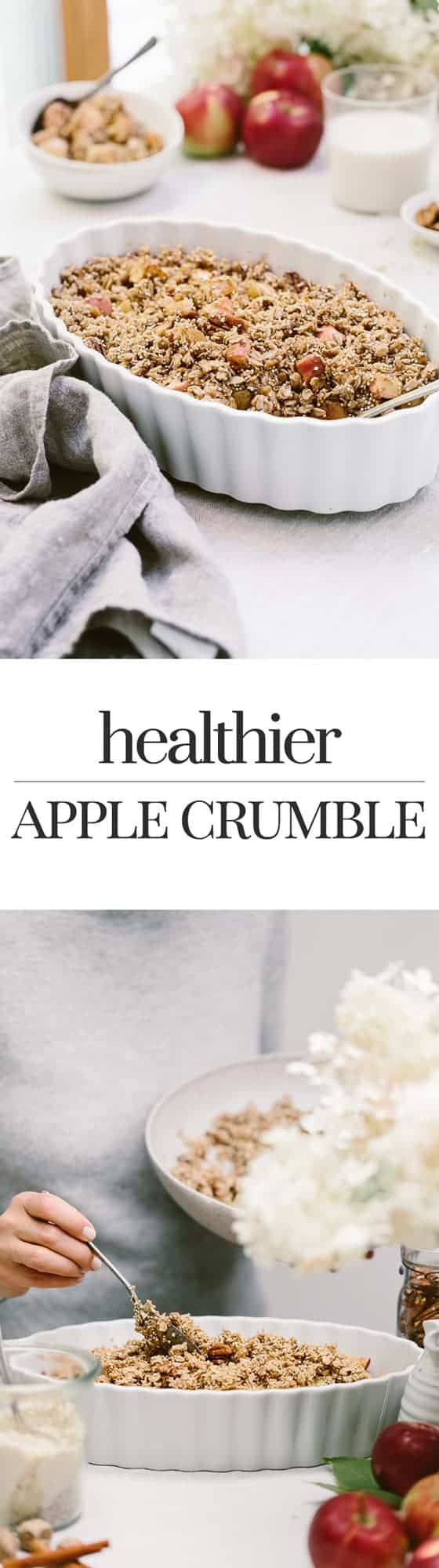 A healthier apple crumble recipe made with oats, quinoa, maple syrup and coconut oil.