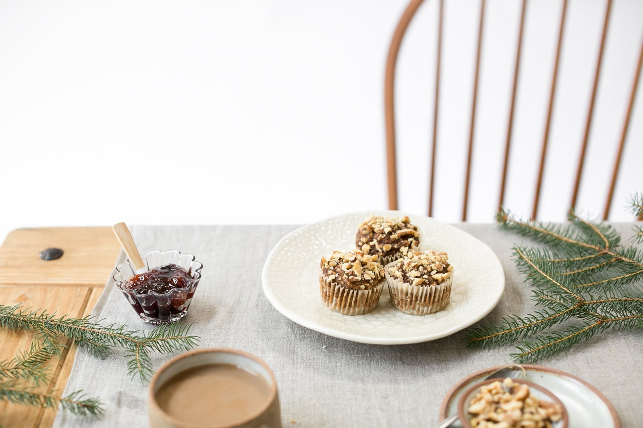 Easy and healthy banana nut muffins photographed on a table