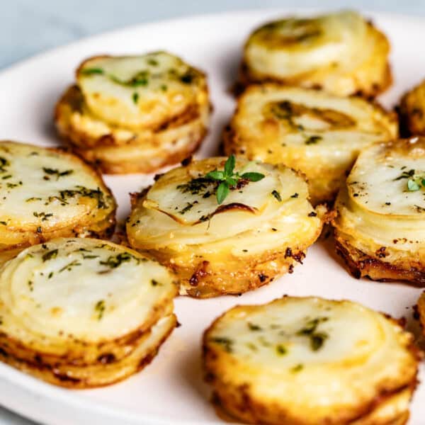 Muffin Tin Potatoes on a plate from the front view.