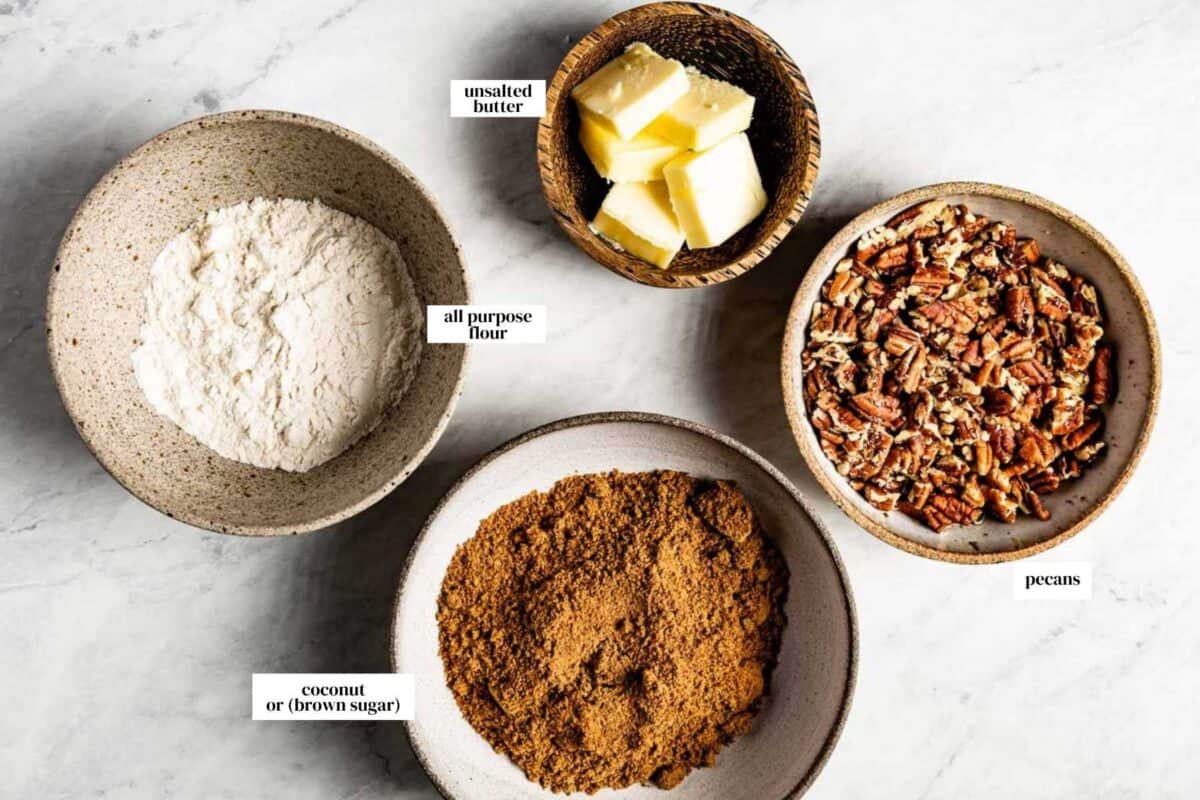 Topping ingredients from the top view with text on each ingredient.