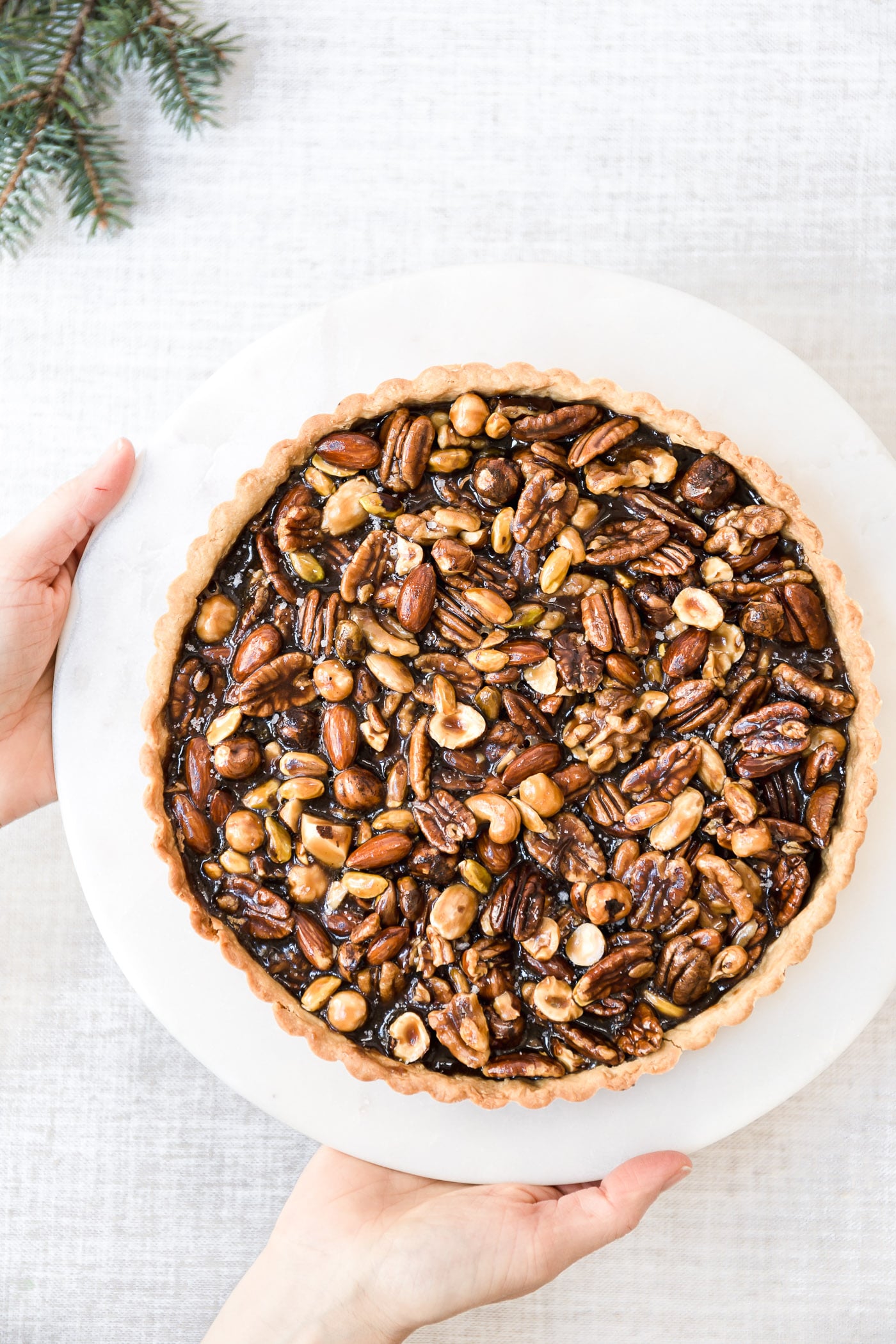 Freshly baked Caramel Nut Tart right out of the oven.