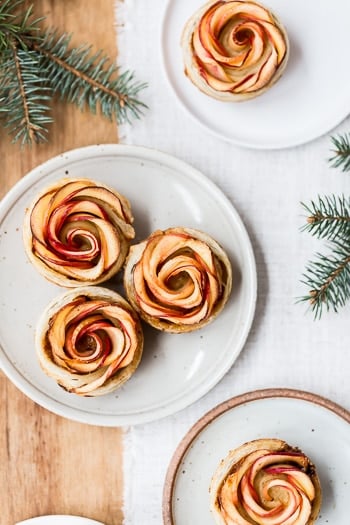 How to make apple roses - Apple roses pastries are photographed from the top view.