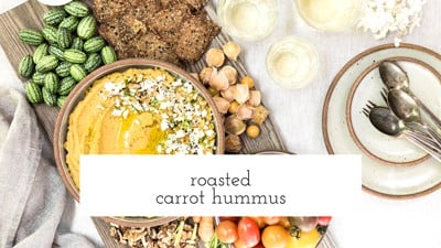 Roasted carrot hummus on a plate