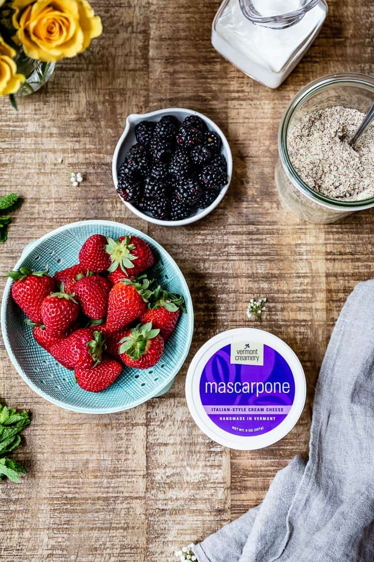 Ingredients for strawberry and almond tart recipe