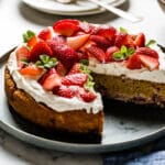 Almond Flour Strawberry Cake on a serving plate