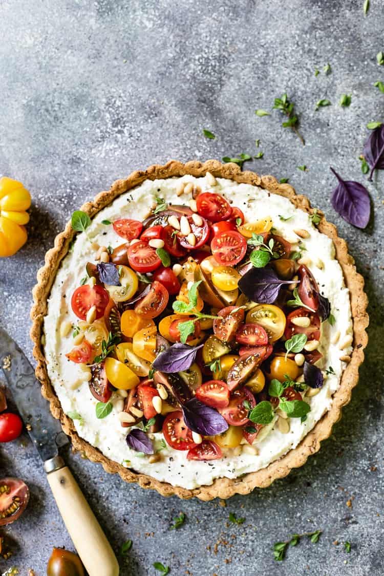 Tomato Ricotta Pie as a whole from the top