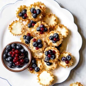 Lemon blueberry mini tarts from the top view.