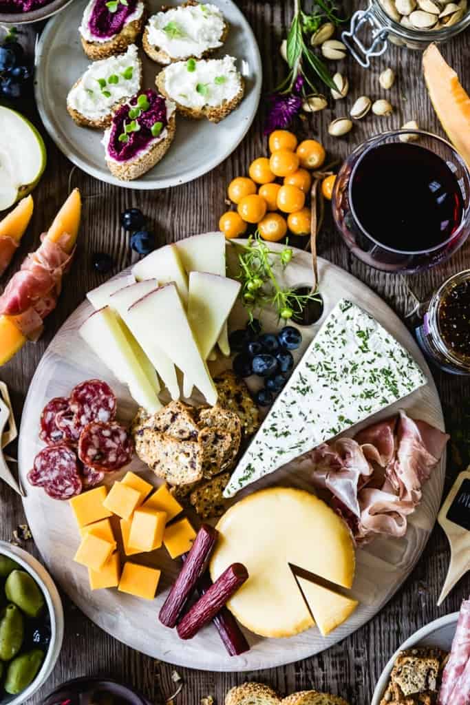 Meats and Cheese Platter photographed from the top view