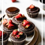 gluten free chocolate cupcakes are placed on a plate