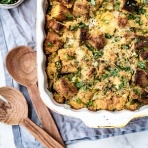 vegetarian cornbread stuffing right out of the oven