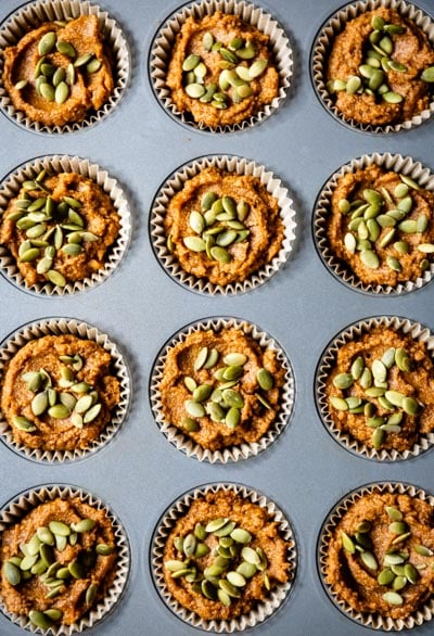 healthy pumpkin muffins with almond flour photographed in the muffin tin