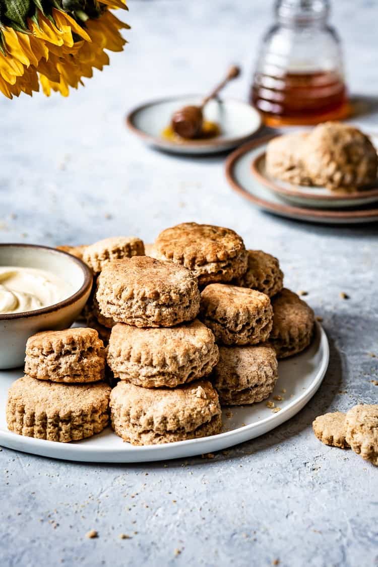 Layers of Whole Wheat Biscuits photographed from the front view