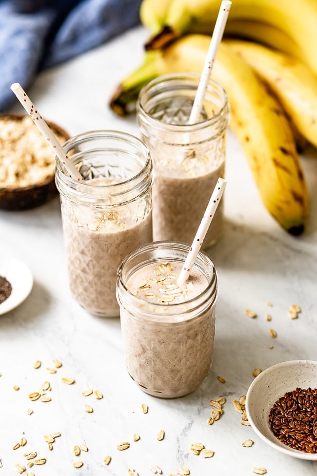 Vegan Banana Smoothie recipe photographed in jars