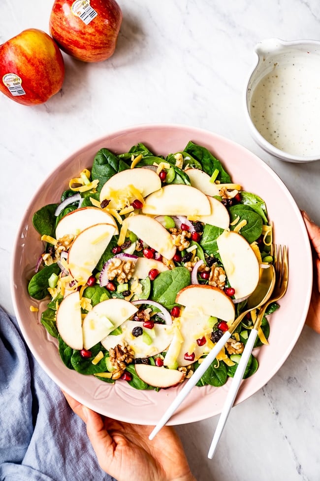 Apple Salad with Yogurt Dressing photographed from the top view.