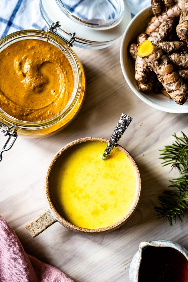 Turmeric Golden Milk from scratch - photographed from the top view