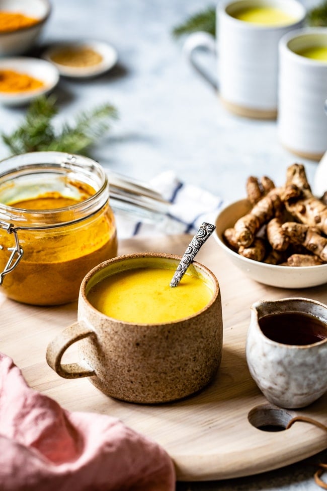 Turmeric milk made with turmeric golden paste recipe in a mug