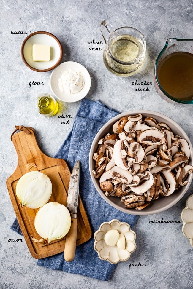 Vegetable for this recipe are laid out and photographed from the top view