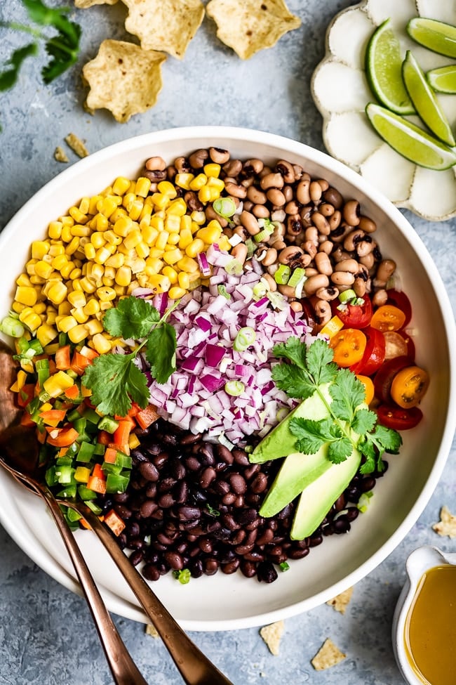 Easy Cowboy Caviar Salad recipe photographed from the top view