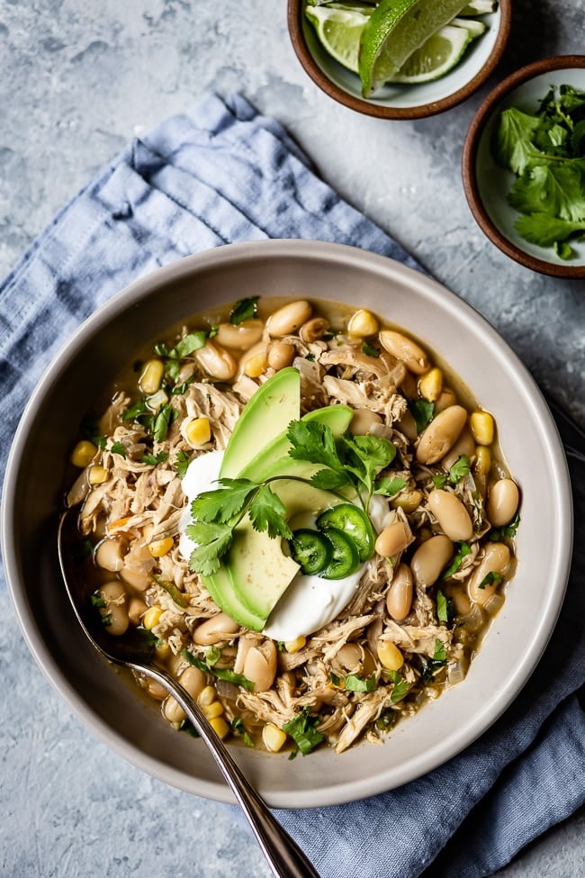 White chicken chili recipe served in a bowl