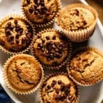 Almond Flour Banana Muffins on a plate from the top view.