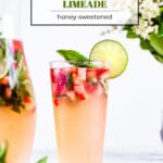 Strawberry Basil Limeade in a glass garnished with lime