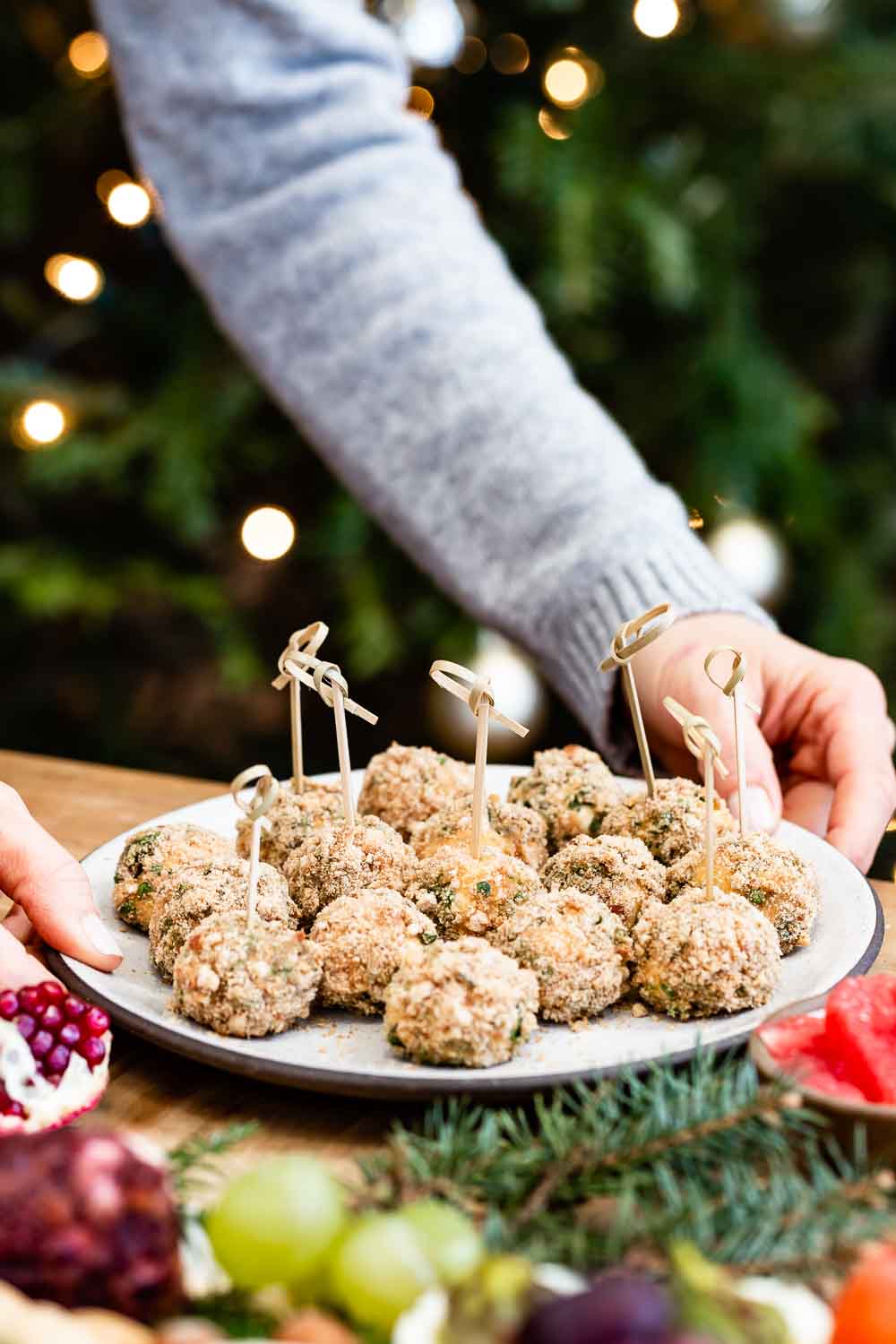 Warm Baked Goat Cheese balls are photographed as they are being served