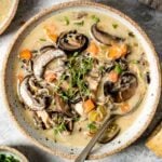 Instant Pot Chicken Wild Rice Soup served with bread