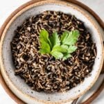 Instant Pot Wild Rice Recipe Cooked and placed in a bowl
