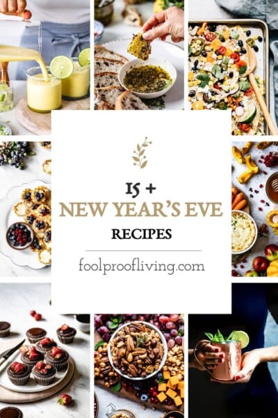 New Years Eve Appetizers, Cocktails, and Dessert cover page (round up recipes photos)