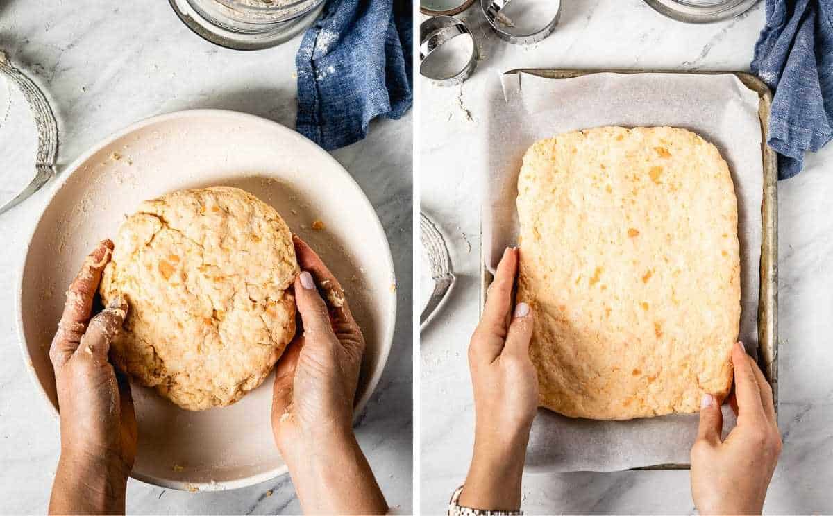 Steps showing the folding of the dough.