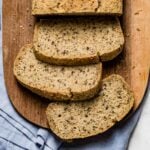 Low Carb, Paleo and Keto friendly Almond Flour Bread Recipe is sliced and photographed from the top view.