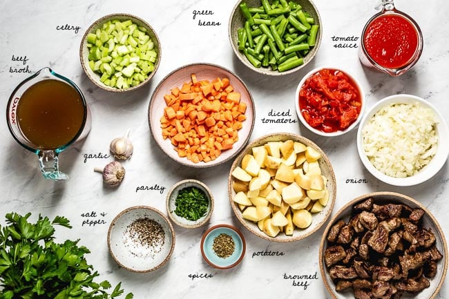 All Ingredients for this recipe are laid out and photographed from the top view.