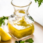 A bottle of lemon salad dressing