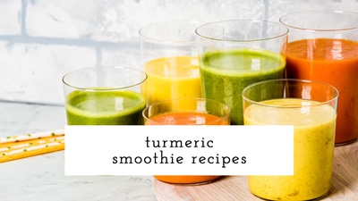 colorful turmeric smoothies photographed together