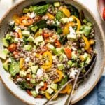 A bowl of avocado quinoa salad from the top view
