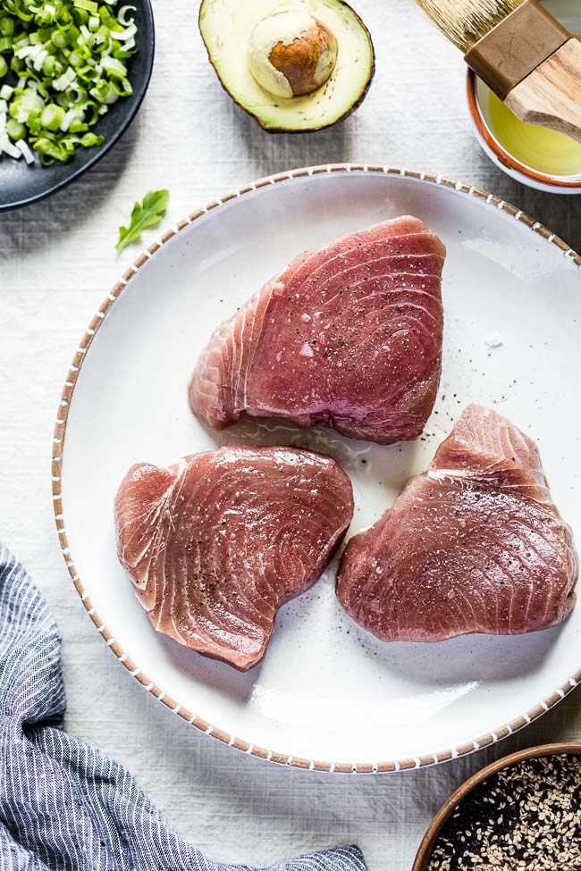 photo of raw tuna to show how to prepare ahi tuna steaks 