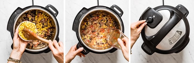 Showing how to make Mexican quinoa in a pressure cooker with step by step photos