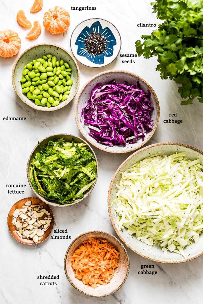 Ingredients: Cabbage, romaine, edamame, almonds, cilantro