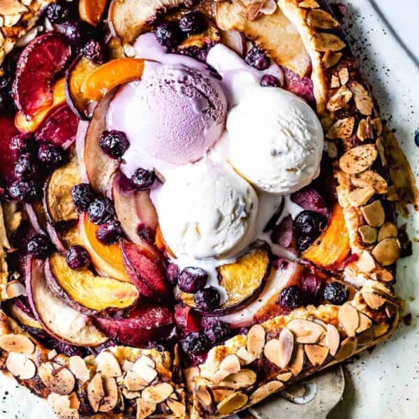 peach blueberry galette topped off with ice cream