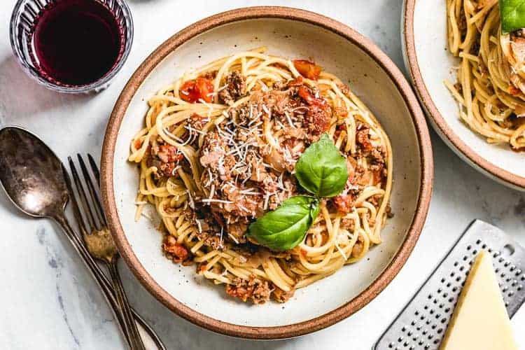 a bowl of spaghetti bolognese to represent dinner recipes category
