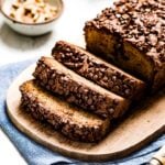 A sliced almond flour paleo zucchini bread from the front view