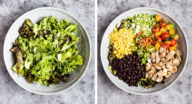 Step by step photos showing How to make a Southwest salad