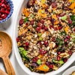 Healthy Thanksgiving recipes Butternut Squash Quinoa in an oval bowl from the top view