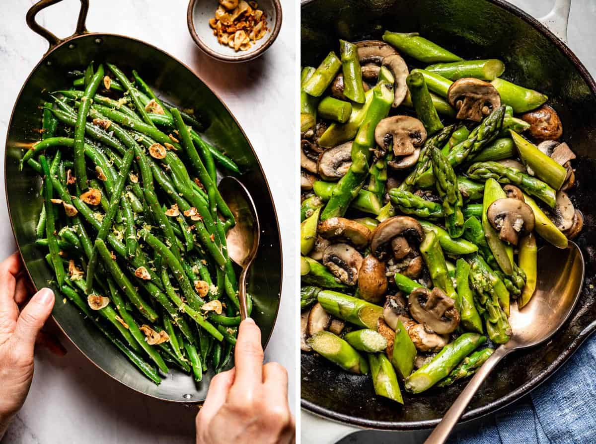 Green side dishes for Thanksgiving dinner.