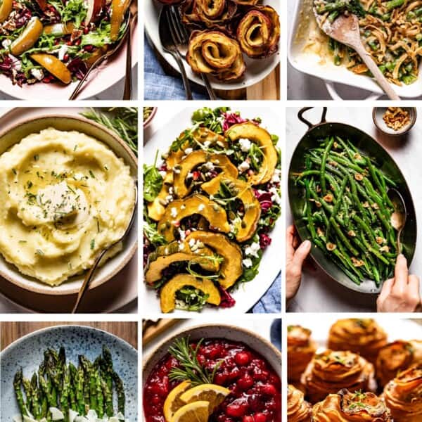 A collage of photos for Thanksgiving vegetable sides.