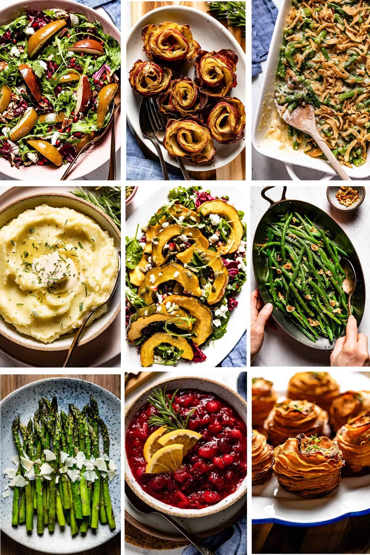 A collage of photos for Thanksgiving vegetable sides.